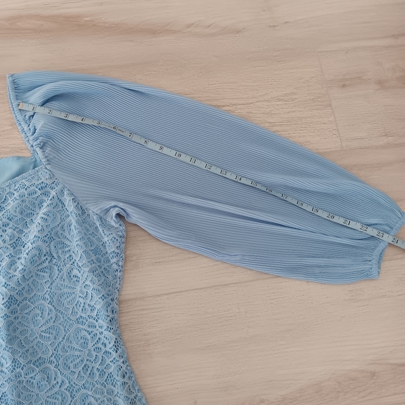 Boston Proper Long Sleeve Sweetheart Pleated Blouse Light Blue Extra Large - Picture 7 of 12